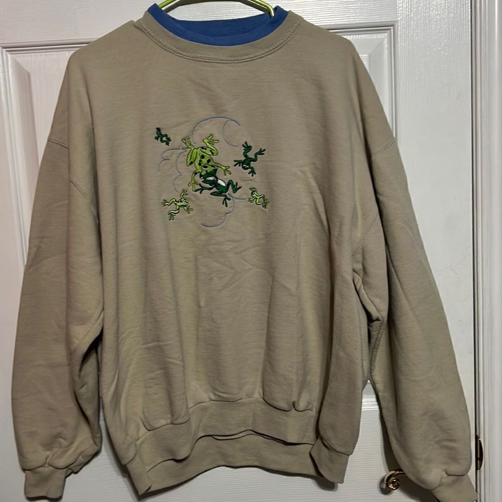 🐸🐸 Vintage Double Collar FROGS Embroidered Crewneck Sweatshirt -EXCELLENT - XL